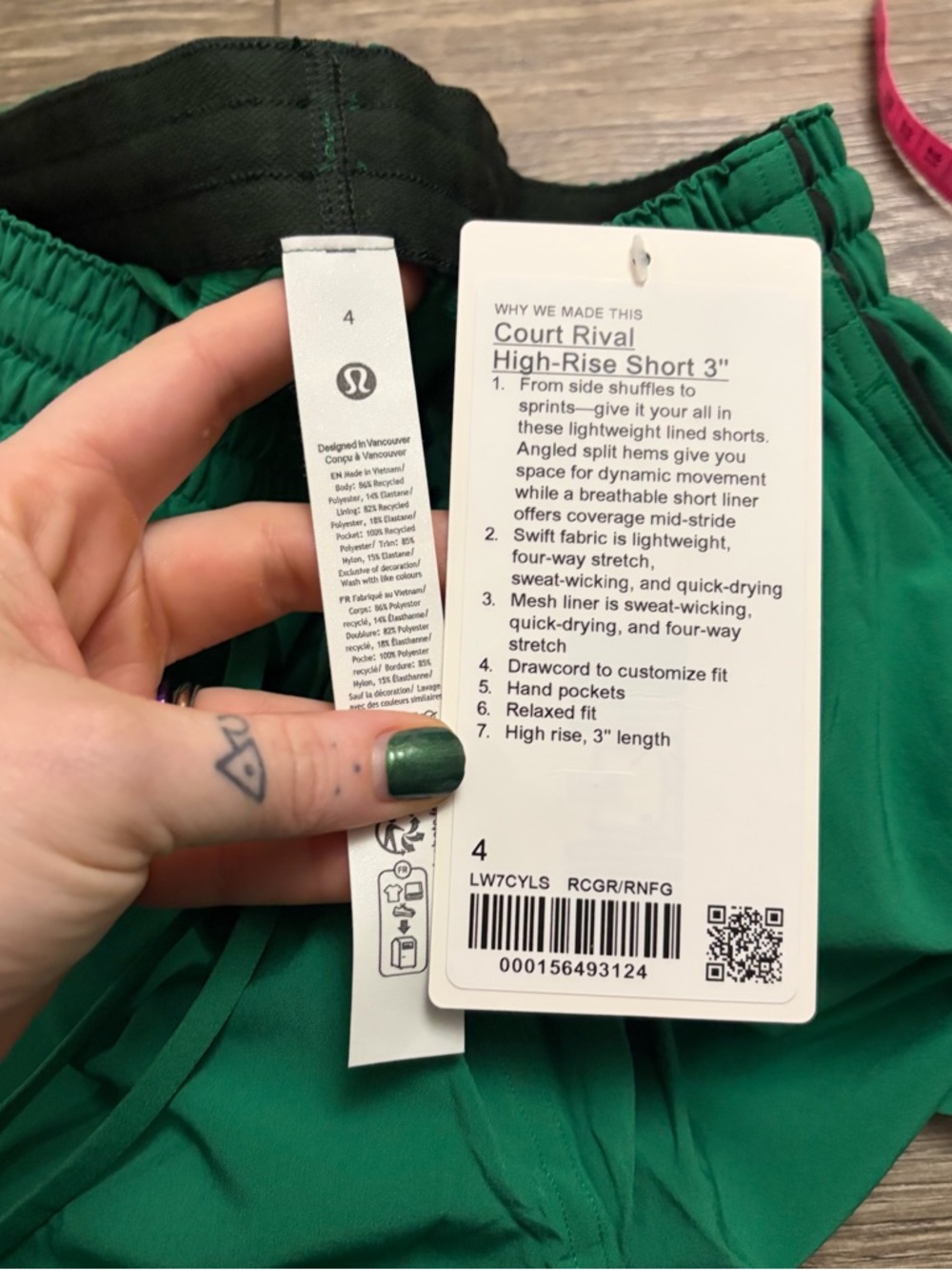 NWT Lululemon Court Rival High-Rise Short 3" (Raceway Green/Rainforest Green) 4 - Picture 2 of 8